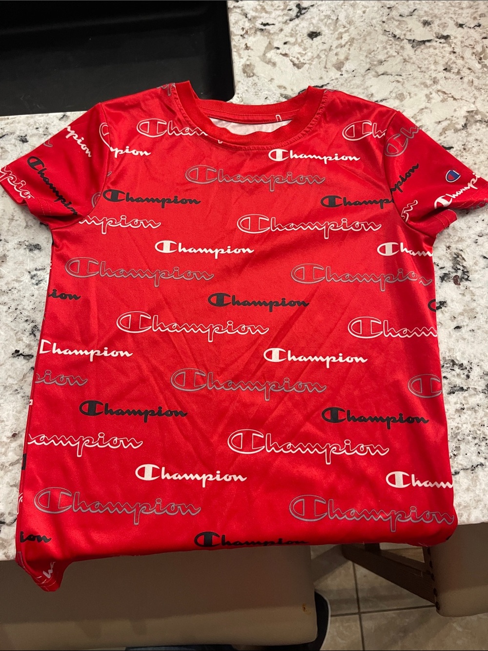 Champion Red All-Over Logo Kids' Short Sleeve Tee